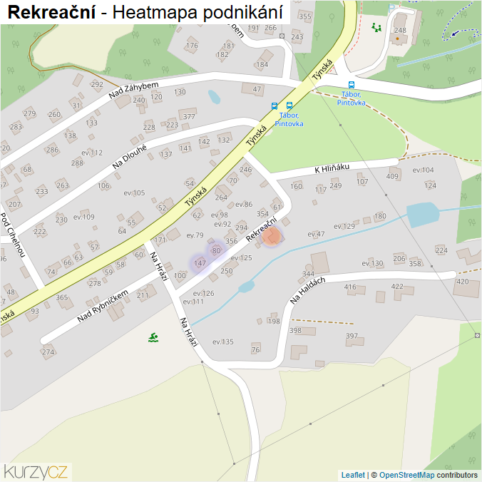 Mapa Rekreační - Firmy v ulici.