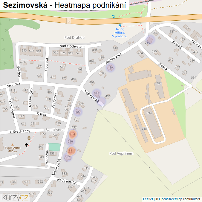 Mapa Sezimovská - Firmy v ulici.