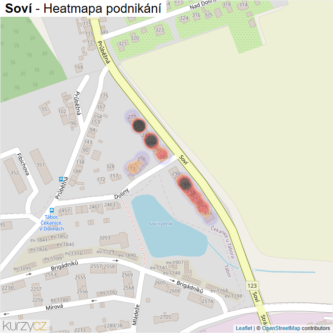 Mapa Soví - Firmy v ulici.