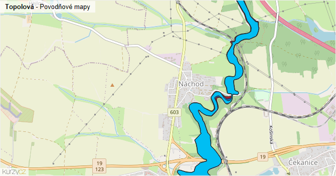 Topolová - záplavové mapy stoleté vody