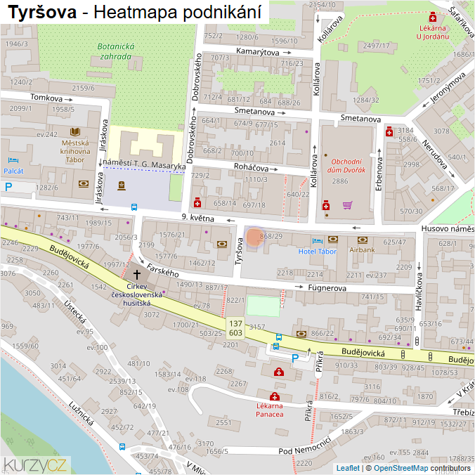 Mapa Tyršova - Firmy v ulici.