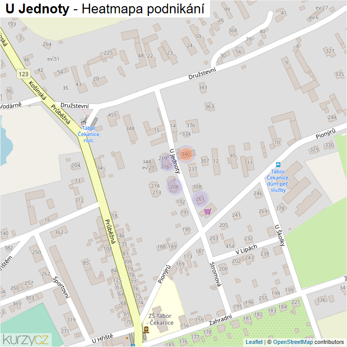 Mapa U Jednoty - Firmy v ulici.