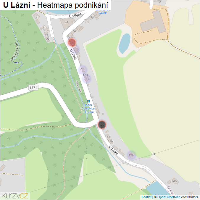 Mapa U Lázní - Firmy v ulici.