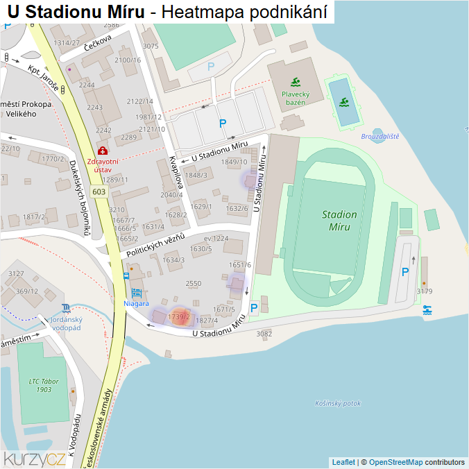 Mapa U Stadionu Míru - Firmy v ulici.