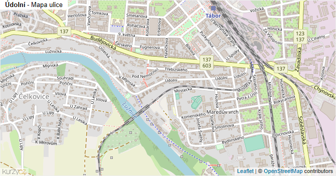Údolní - mapa ulice