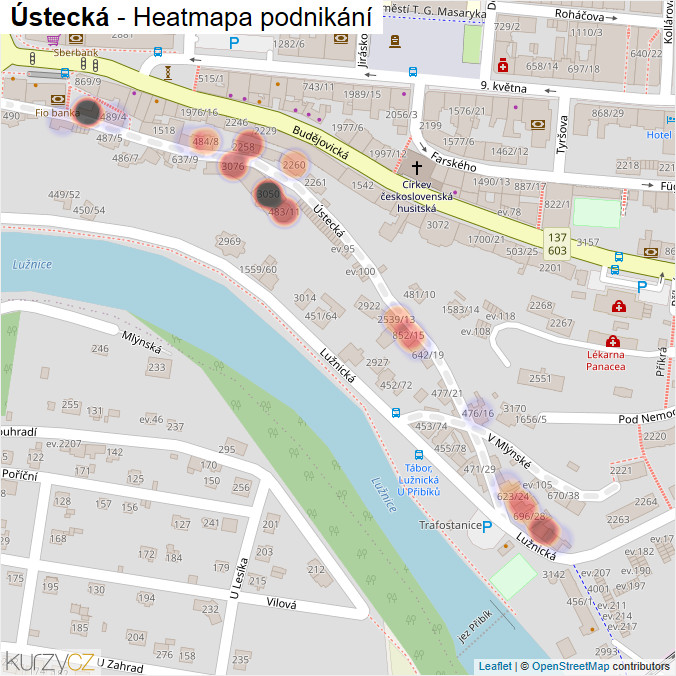 Mapa Ústecká - Firmy v ulici.