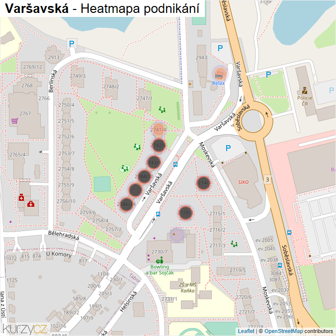 Mapa Varšavská - Firmy v ulici.