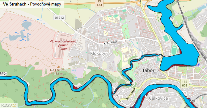Ve Struhách - záplavové mapy stoleté vody