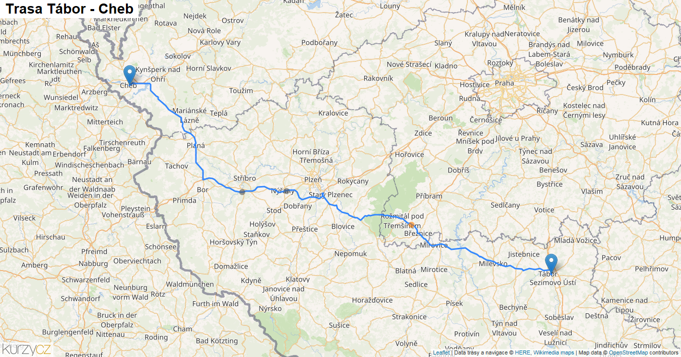 Tábor-Cheb, mapa trasy