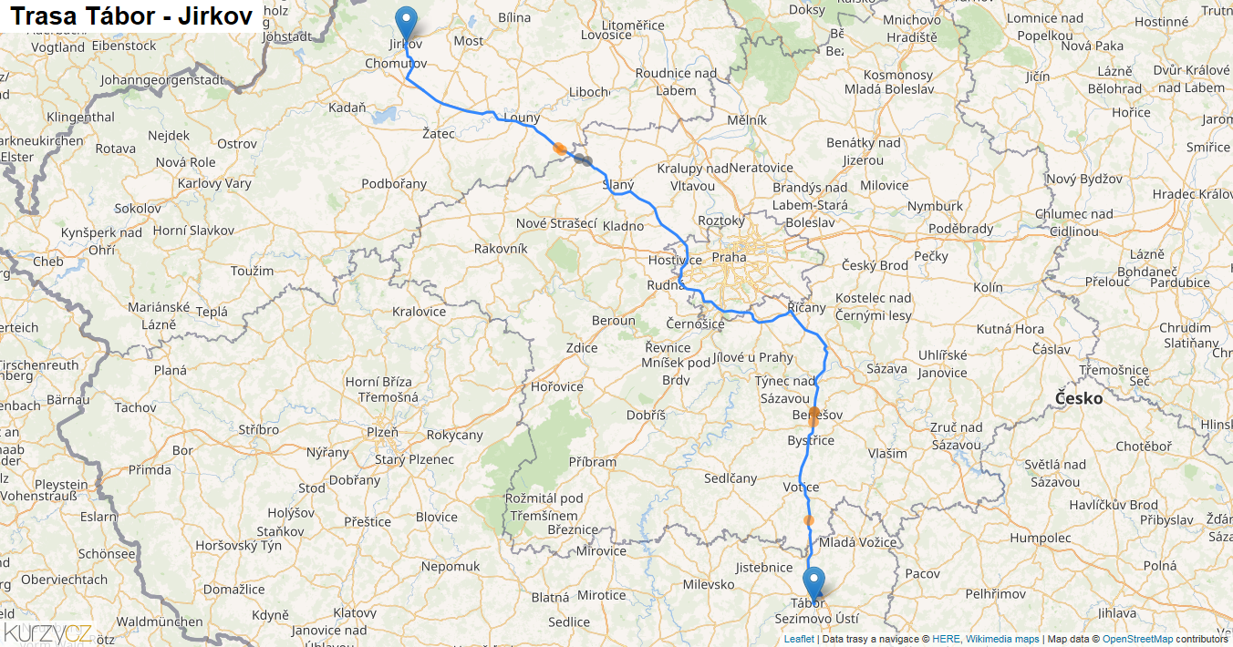 Tábor-Jirkov, mapa trasy