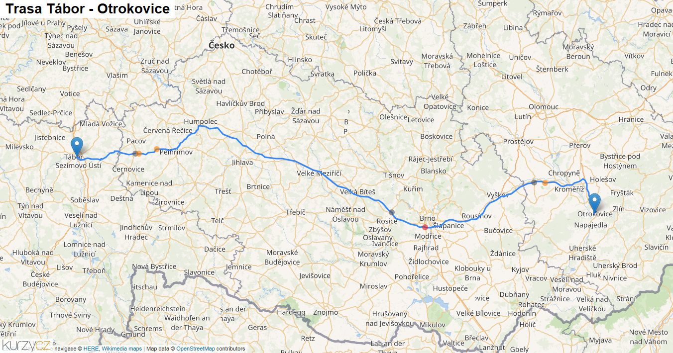 Tábor-Otrokovice, mapa trasy