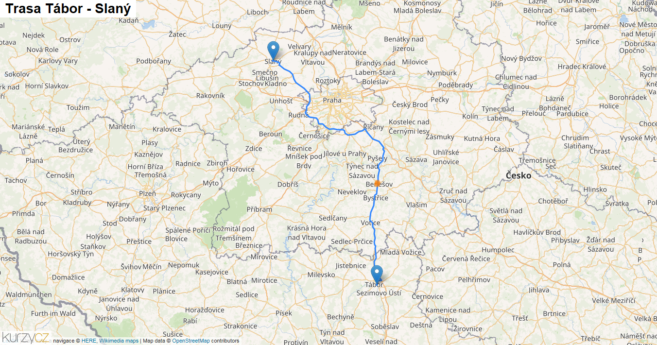 Tábor-Slaný, mapa trasy