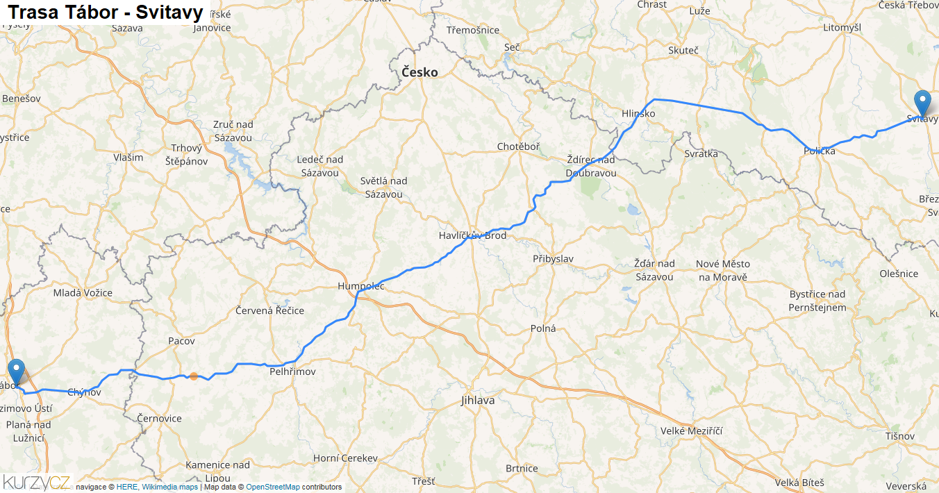 Tábor-Svitavy, mapa trasy