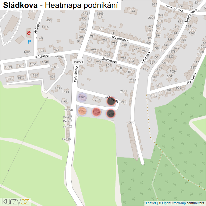 Mapa Sládkova - Firmy v ulici.