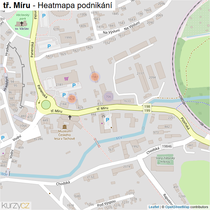 Mapa tř. Míru - Firmy v ulici.