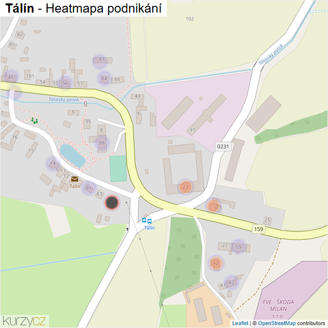 Mapa Tálín - Firmy v části obce.