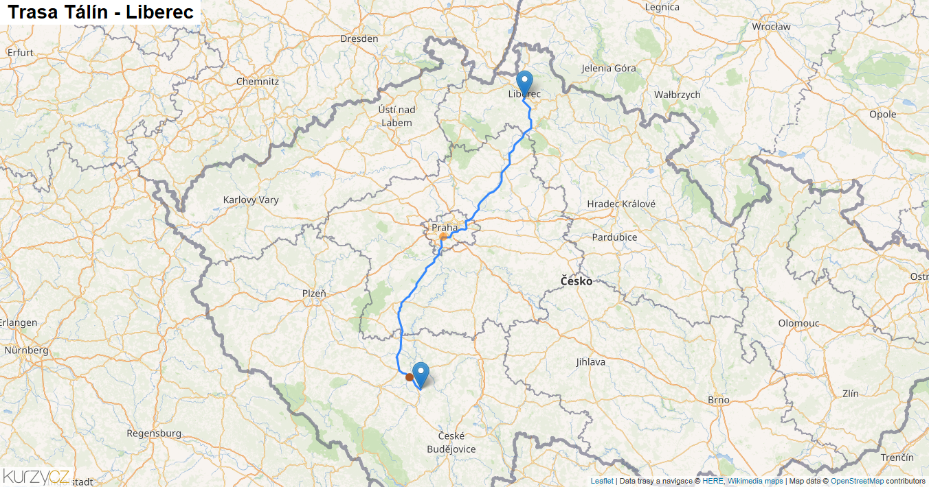 Tálín-Liberec, mapa trasy