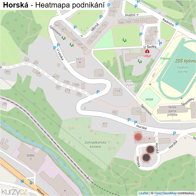 Mapa Horská - Firmy v ulici.