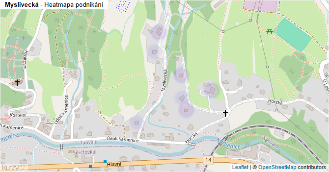 Myslivecká - mapa podnikání