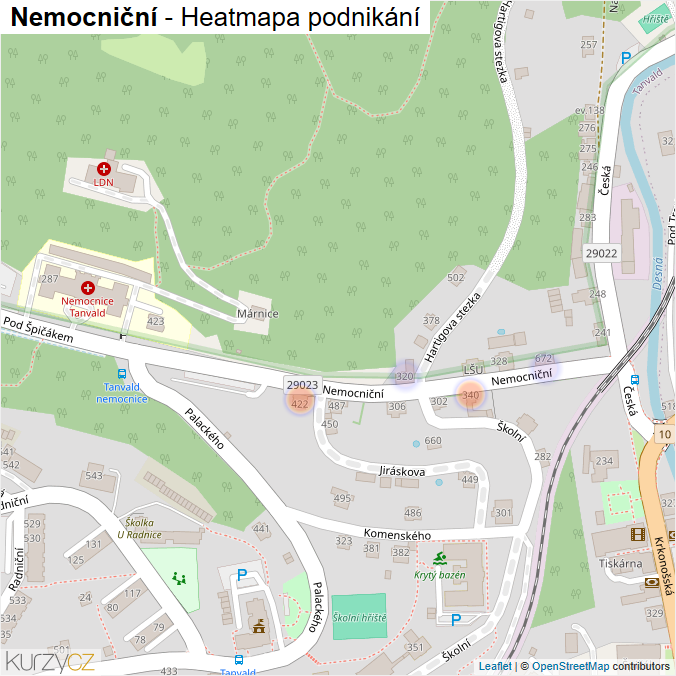 Mapa Nemocniční - Firmy v ulici.
