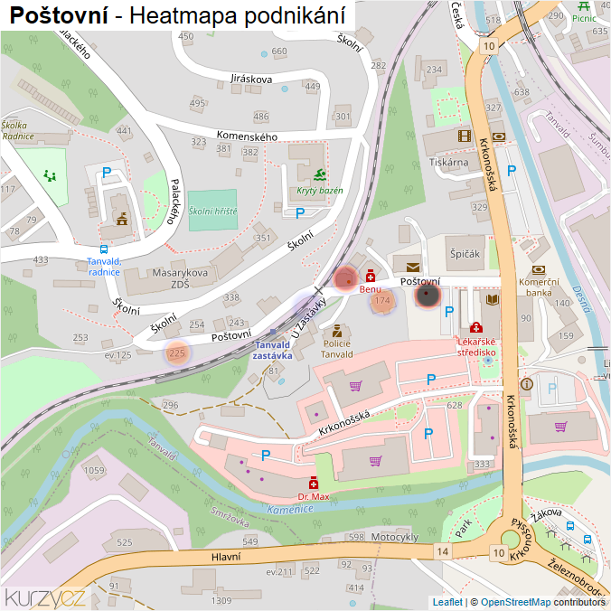 Mapa Poštovní - Firmy v ulici.