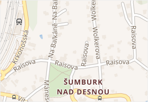 Raisova v obci Tanvald - mapa ulice