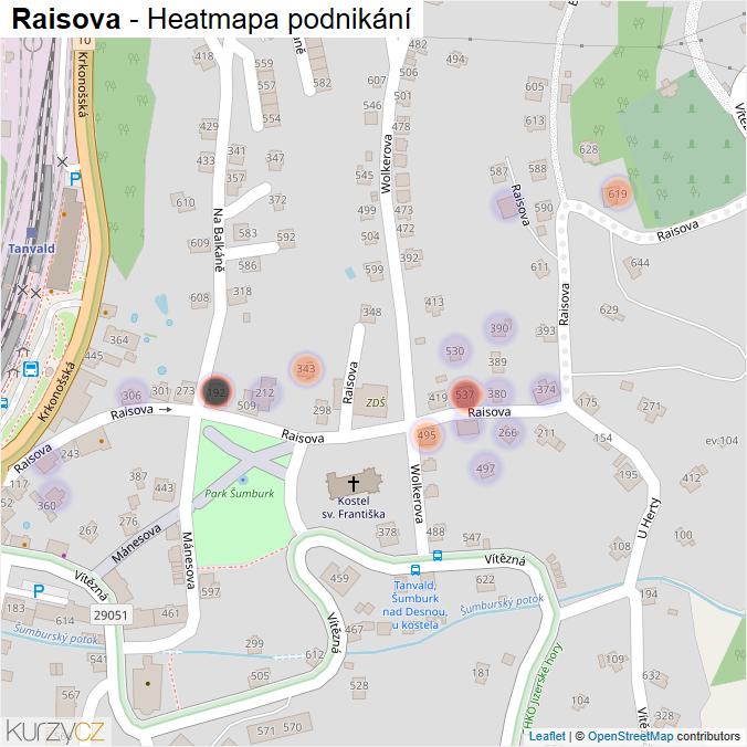 Mapa Raisova - Firmy v ulici.