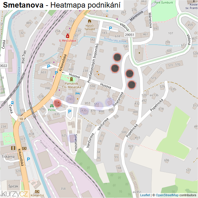 Mapa Smetanova - Firmy v ulici.