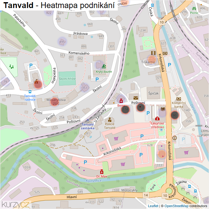 Mapa Tanvald - Firmy v části obce.