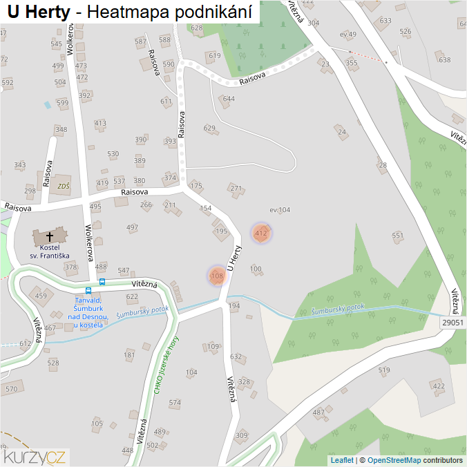 Mapa U Herty - Firmy v ulici.