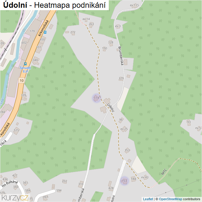 Mapa Údolní - Firmy v ulici.