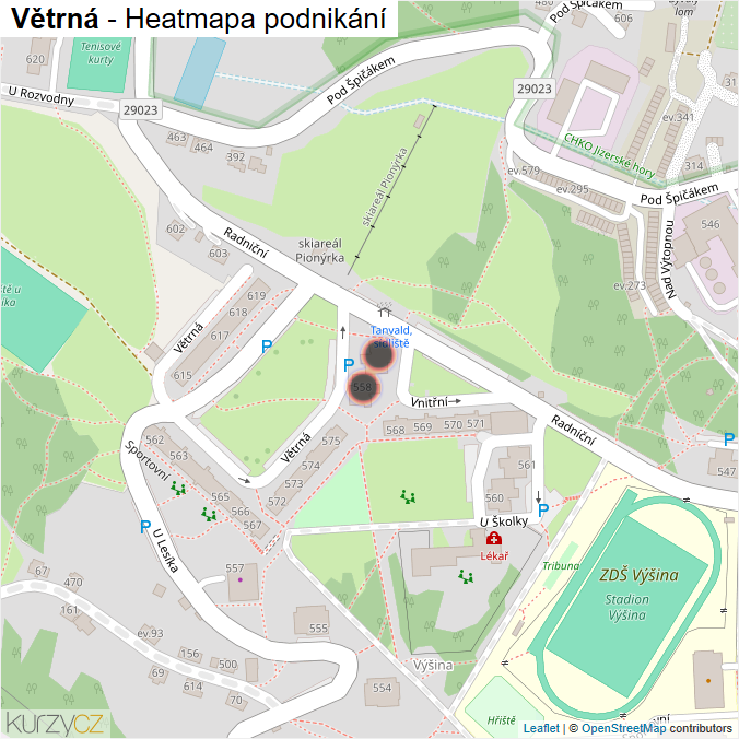 Mapa Větrná - Firmy v ulici.
