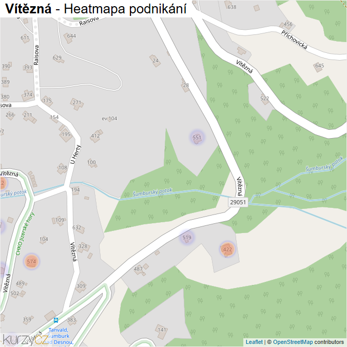 Mapa Vítězná - Firmy v ulici.
