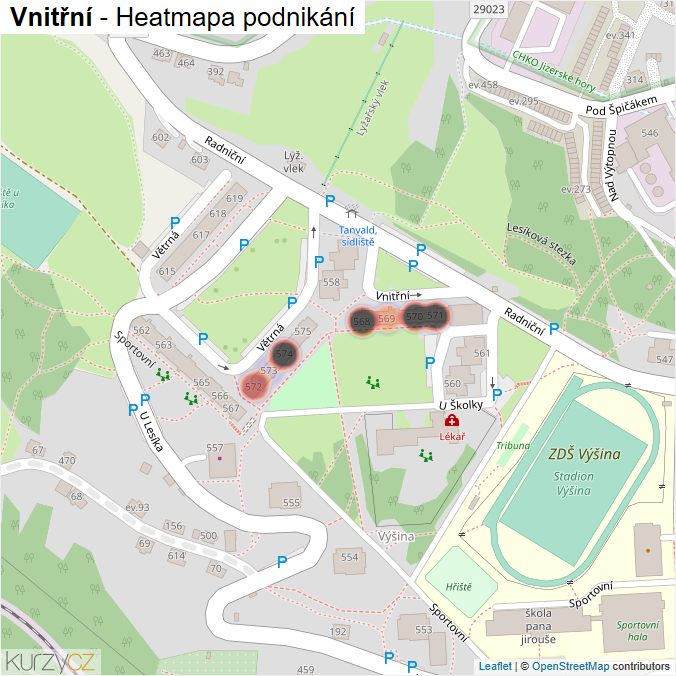 Mapa Vnitřní - Firmy v ulici.