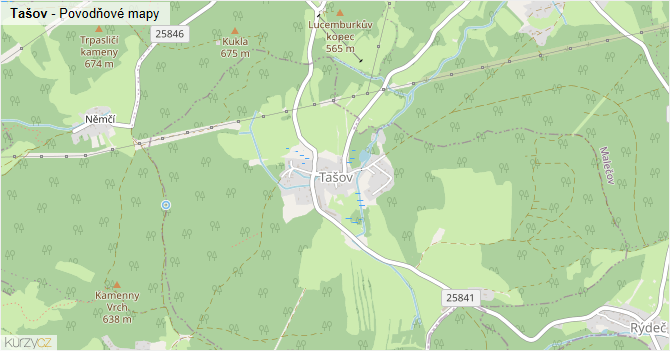 Tašov - záplavové mapy stoleté vody