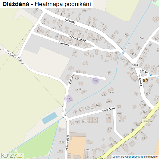 Mapa Dlážděná - Firmy v ulici.
