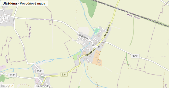 Dlážděná - záplavové mapy stoleté vody