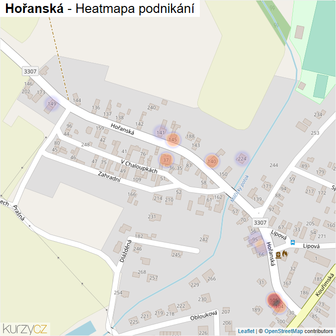 Mapa Hořanská - Firmy v ulici.