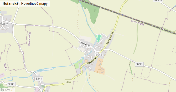Hořanská - záplavové mapy stoleté vody