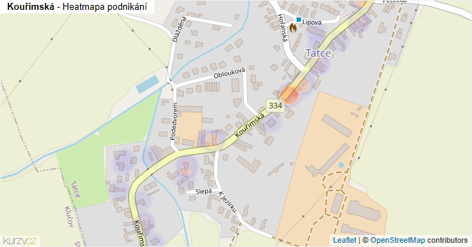 Kouřimská - mapa podnikání