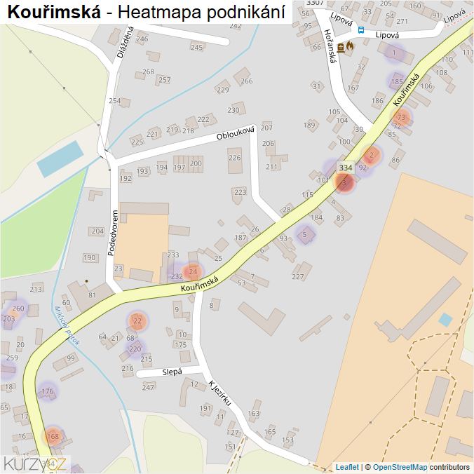 Mapa Kouřimská - Firmy v ulici.