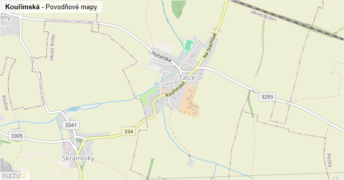 Kouřimská - záplavové mapy stoleté vody