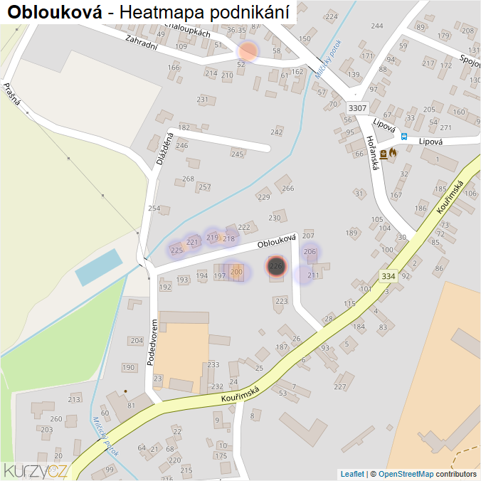 Mapa Oblouková - Firmy v ulici.