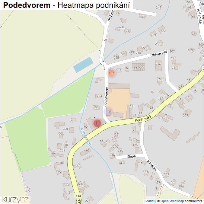 Mapa Podedvorem - Firmy v ulici.