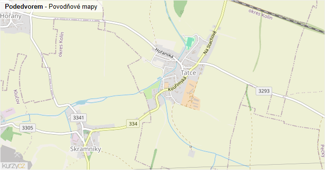 Podedvorem - záplavové mapy stoleté vody