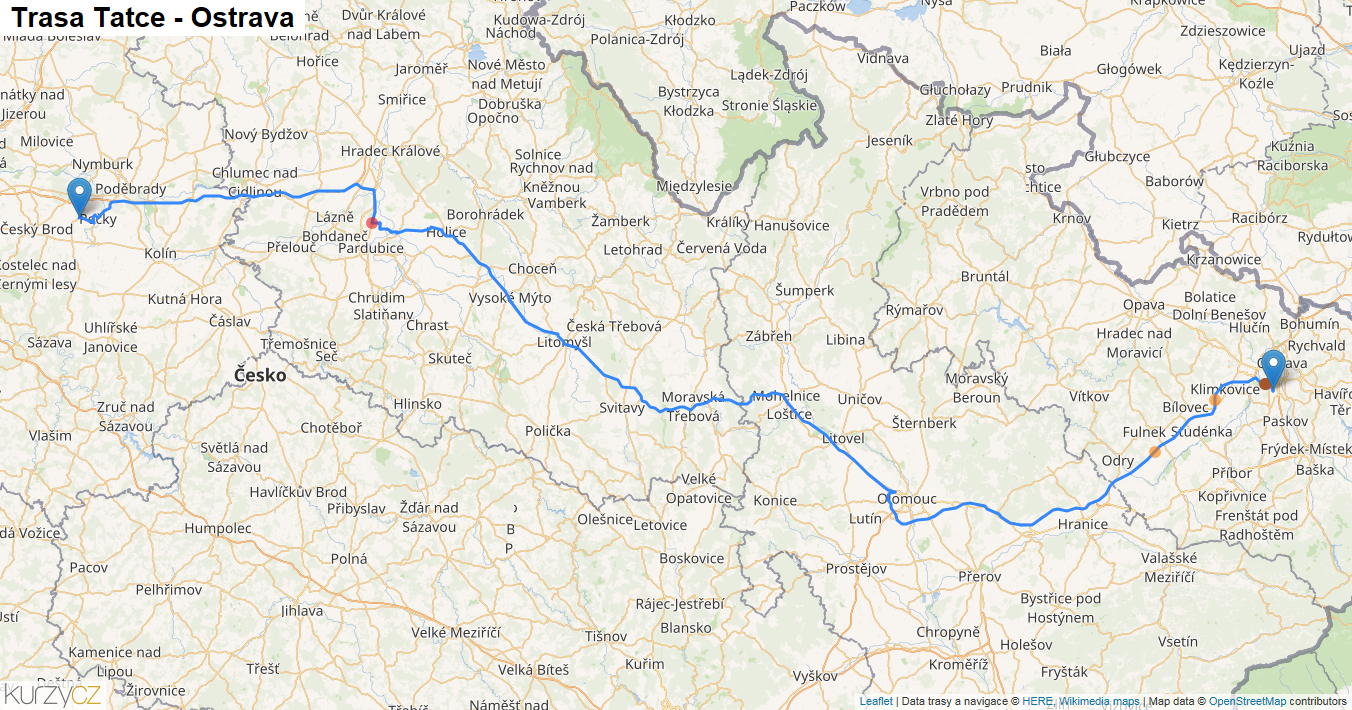 Tatce-Ostrava, mapa trasy
