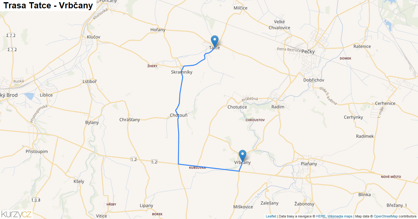 Tatce-Vrbčany, mapa trasy