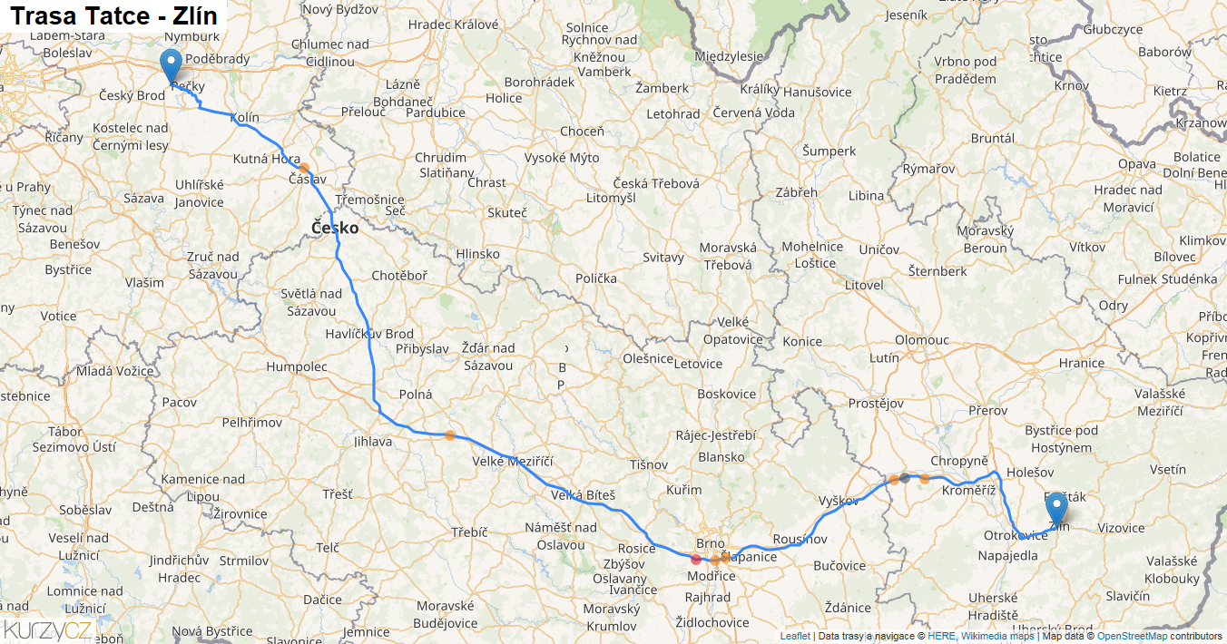 Tatce-Zlín, mapa trasy