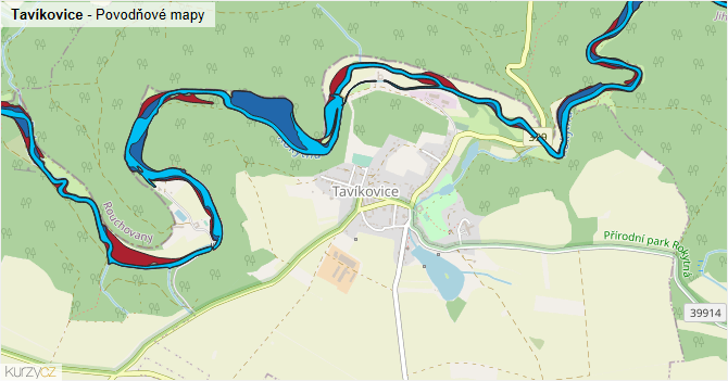 Tavíkovice - záplavové mapy stoleté vody