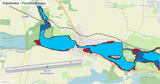 Tchořovice - záplavové mapy stoleté vody